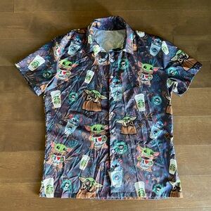 Stitch Grogu Starbucks Star Wars Baby Yoda WDW Button Up Parks Disney Wo…